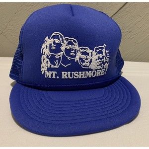 Vintage Trucker Hat MT. Rushmore Blue Roped Foam Mesh SnapBack Young An Headwear